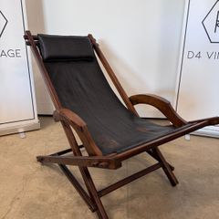 Vintage Black Leather Deck Chair with Armrests, 1940s