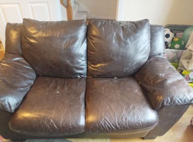 2 seater brown leather sofa