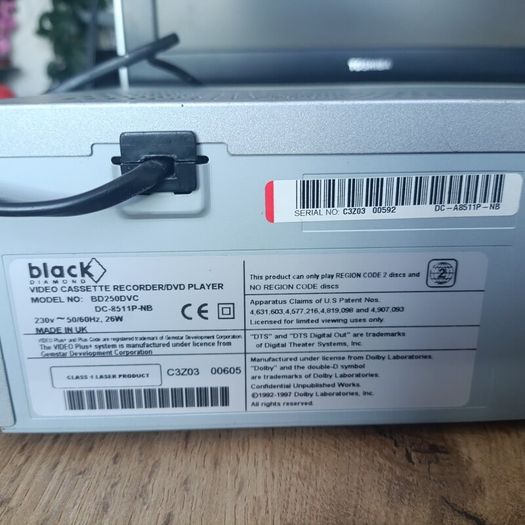 Black Diamond BD250DVC DVD Player and VHS VCR Combo