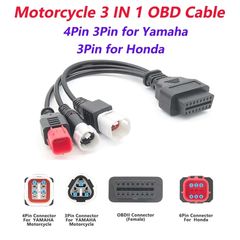 Motorcycle Diagnostic Cable for Yamaha 3Pin 4Pin for Honda 6PIN 3IN1 3 IN 1 Motor OBD 2 Extension Cable OBD2 Connector