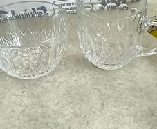 Reims France Milk Jug and Open Sugar Bowl Cut Glass Mid Century Hobnail and Oval Cut