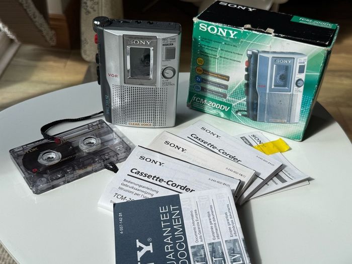 Vintage Sony TCM-200DV Cassette-Corder Voice Recorder - Complete Boxed w/ TDK Tape