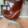 Brown Leather Egg Chair - Arne Jacobson Style - Quality Reproduction Image 2