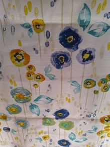 Roman Blind Blue Yellow Green White Background