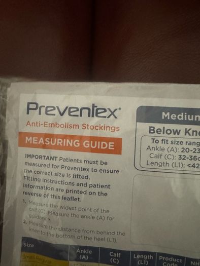 Preventex Anti-Embolism  below knee white stockings size Medium Regular Free post