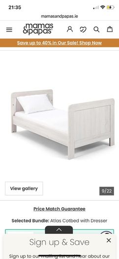 Mamas and Papas cot bed, mattress and drawers