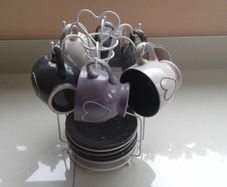 "Love  Heart"  6 cup and saucer set on Stand.