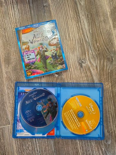 Alice in Wonderland (Johnny Depp) - 3-Disc Combo Pack (Blu-ray, DVD, Digital) lice in Wonderland, Johnny Depp, Tim Burton, Blu-ray Combo Pack, Disney Blu-ray, DVD, Fantasy Movie, Family Movie, Mad Hatter, Movie Collection, Disney Movies.