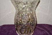 Large hand painted crackle glass candle holder