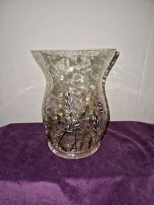 Large hand painted crackle glass candle holder
