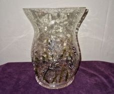 Large hand painted crackle glass candle holder