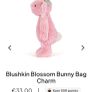 New JELLYCAT Blushkin Blossom Bunny Bag Charm Image 2