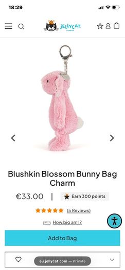 New JELLYCAT Blushkin Blossom Bunny Bag Charm