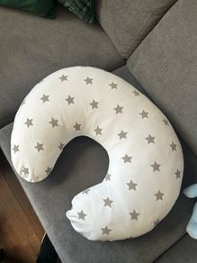 Baby Breast Feeding Pillow Nursing Maternity Pregnancy Baby Sitting Support - White With Small Grey Stars
