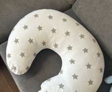 Baby Breast Feeding Pillow Nursing Maternity Pregnancy Baby Sitting Support - White With Small Grey Stars