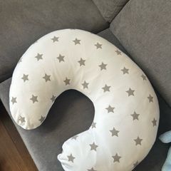 Baby Breast Feeding Pillow Nursing Maternity Pregnancy Baby Sitting Support - White With Small Grey Stars