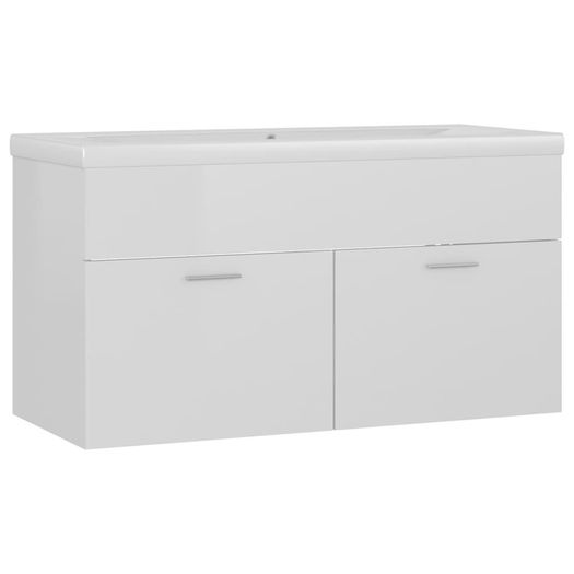 Sink Cabinet with Built-in Basin High Gloss White Chipboard