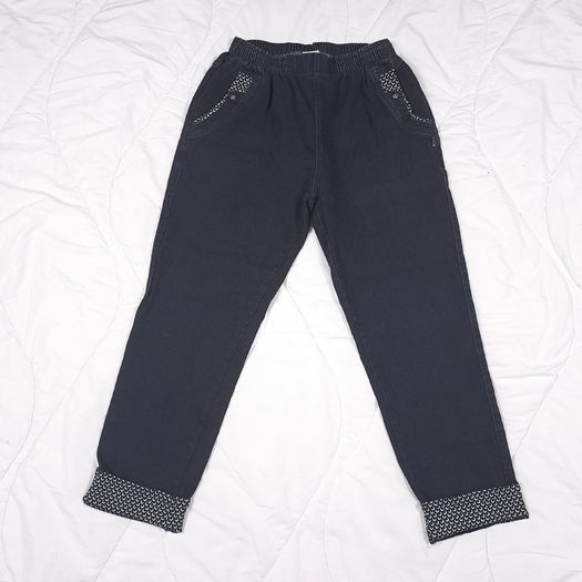Celia Black Elastic Waist Straight Leg Stretch Trousers Moon Pattern Pocket Trim 10-12UK/38-40EU
