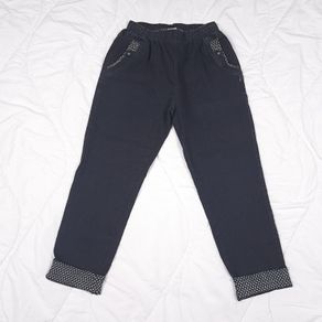 Celia Black Elastic Waist Straight Leg Stretch Trousers Moon Pattern Pocket Trim 10-12UK/38-40EU