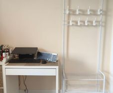 White Freestanding Clothes Rail / Garment Rack with Shoe Shelves & Hooks