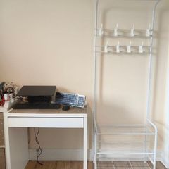 White Freestanding Clothes Rail / Garment Rack with Shoe Shelves & Hooks