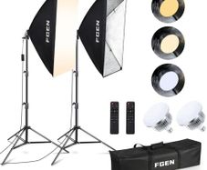 Photography Lighting,FGen 85W LED Soft Box with Remote Control Dimmable 2700-6400K 3 Colour Temperatures  White,Warm,Cold Bulbs for Video,Portrait and Products Shooting