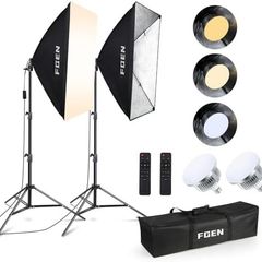 Photography Lighting,FGen 85W LED Soft Box with Remote Control Dimmable 2700-6400K 3 Colour Temperatures  White,Warm,Cold Bulbs for Video,Portrait and Products Shooting