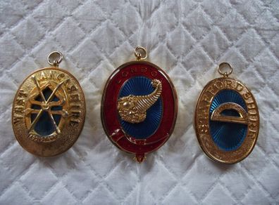 3 X Oval Gilt & Enamel Masonic Lodge Pendants