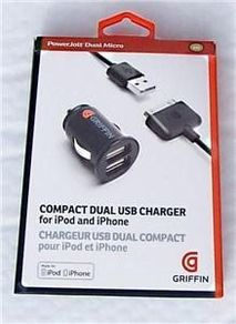 Griffin PowerJolt Micro Dual ipod iphone 4s 4 i pod ipad phone 2 Car USB charg