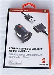 Griffin PowerJolt Micro Dual ipod iphone 4s 4 i pod ipad phone 2 Car USB charg