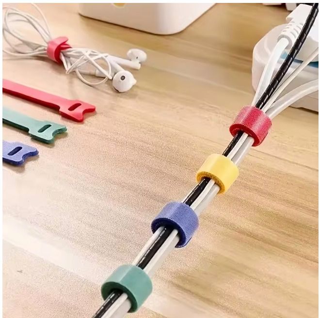 5pcs Wire Loop Hook Ties Cable Straps Green  Reusable Fastening Organizer Adjustable Free inspection