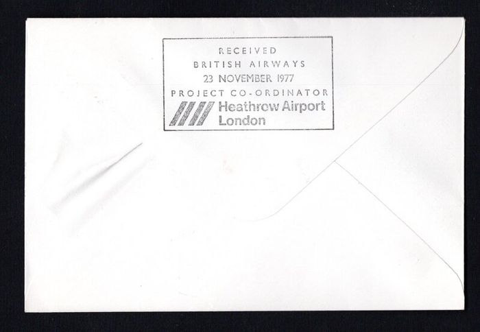 1977 United Nations (New York) Concorde Flight Cover (with approval of British Aircraft Corporation) SST Inaugural Transatlantic Flight. New York to London. Signed by Captain Meadows. British Airways receiving stamp on reverse.