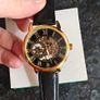 Skeleton Mechanical Watch Black & Gold Case with Black Leather Strap Image 6