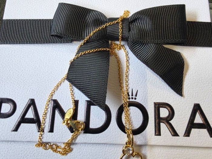 Pandora Disney Sparkling Mickey Gold P necklace Pendant New