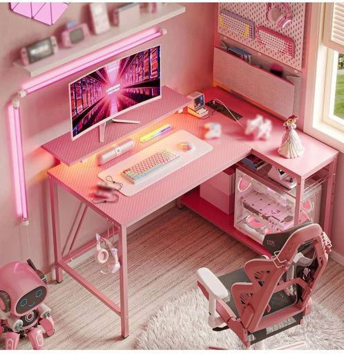 106.5CM L-Shaped Desk with Power Outlets & LED Lights