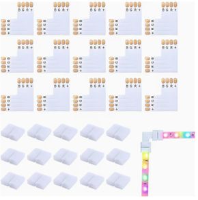 30pcs 4-Pin LED Connectors 10Mm L-Shape Solderless Connector Kit Heat Resistant RGB LED Light Strip Connectors Quick Connector Solderless Unwired for 10Mm SMD5050 Multicolour Strips Splice Extend