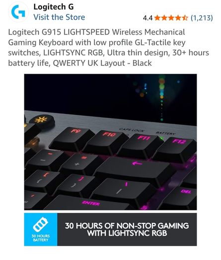 Logitech G915 LIGHTSPEED Wireless Mechanical Gaming Keyboard , Brand New + Spare Keycaps