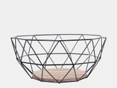 Black Geometric Metal Wire Wooden Base Decorative Storage/ Display Basket Fruit Bowl
