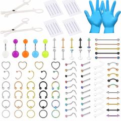 Mixed Piercing Kit,Piercing Kits for All Piercings Stainless Steel 14G 16G 18G 20G Nose Septum Cartilage Tragus Earrings Belly Nipple Tongue Smiley Lip Ring