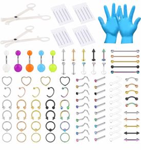 Mixed Piercing Kit,Piercing Kits for All Piercings Stainless Steel 14G 16G 18G 20G Nose Septum Cartilage Tragus Earrings Belly Nipple Tongue Smiley Lip Ring