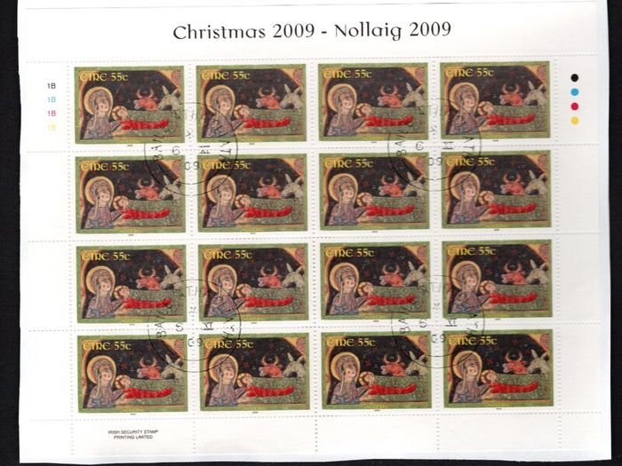 2009 Ireland Christmas Commemorative Stamp Sheetlet Plate 1B1B1B1B Fine CDS Used with Dublin cancel of 16th June 2009 (First day of issue)