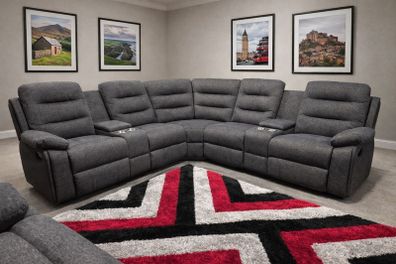 New Valencia Dark Grey Fabric Corner Recliner Sofa