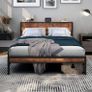 King Size Bed Frame with Storage Wooden Headboard Image 9