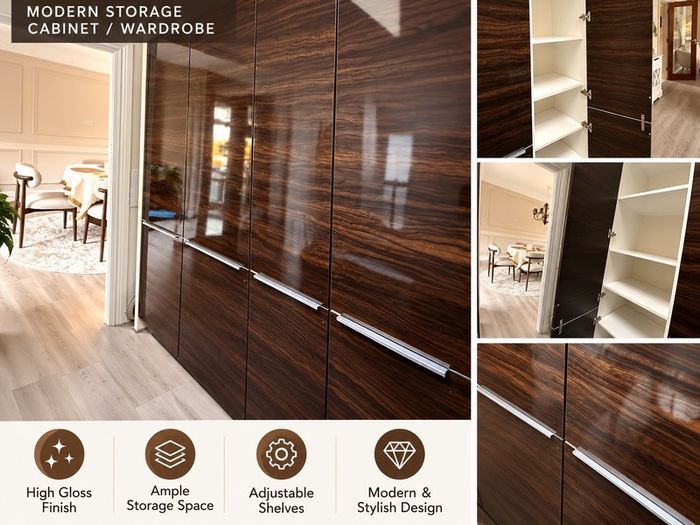 Luxury Dark Walnut High-Gloss Storage Cabinet