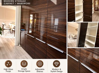 Luxury Dark Walnut High-Gloss Storage Cabinet