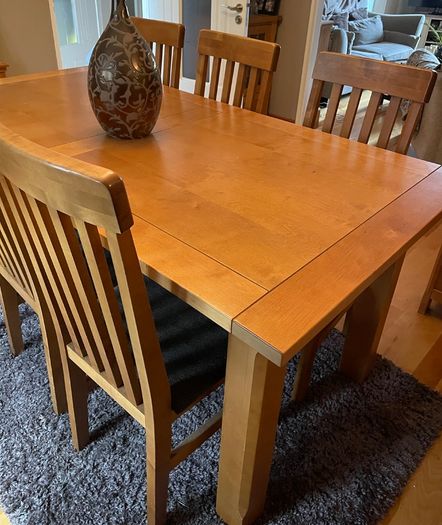 Solid Birch Wood Dining Table & 6 Chairs