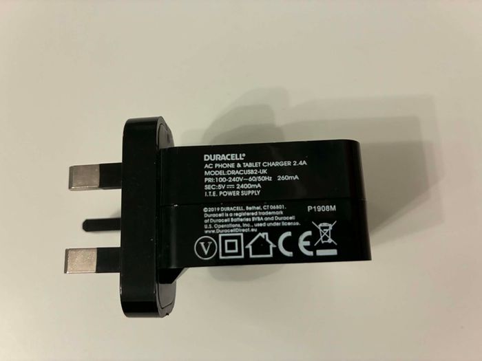 Duracell 2.4A Fast USB Wall Charger Plug (Model DRACUSB2-UK)