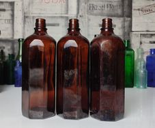 313 - Set of 3 Beautiful Vintage Decorative Collectible Dark Amber Glass Milton Bottles