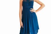 Teal silk halterneck party dress