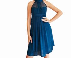 Teal silk halterneck party dress